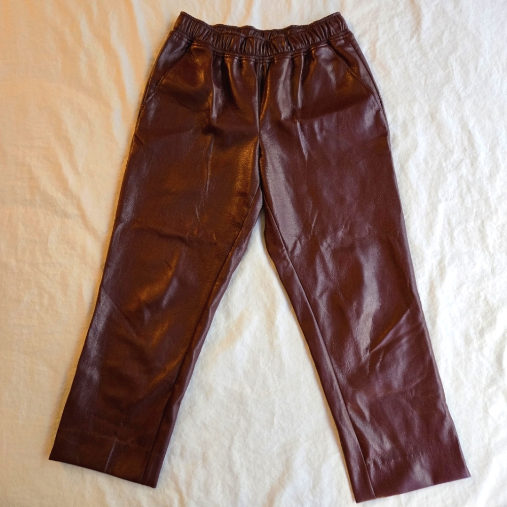 The Reset R Label XS Slouchy Cropped Faux Leather Pants Chocolate Wine Fall